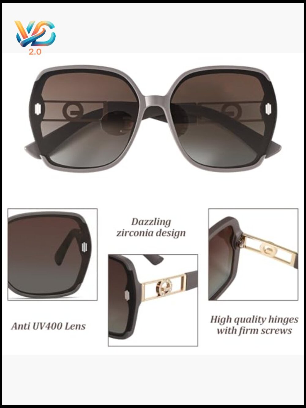 Oversized Vintage Square Sunglasses 2-Pack Retro 70s Style UV400 Protection - Picture 3 of 7